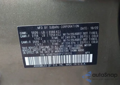 2023 Subaru Outback Wilderness from USA, damaged, VIN 4S4BTGUD0P3138535